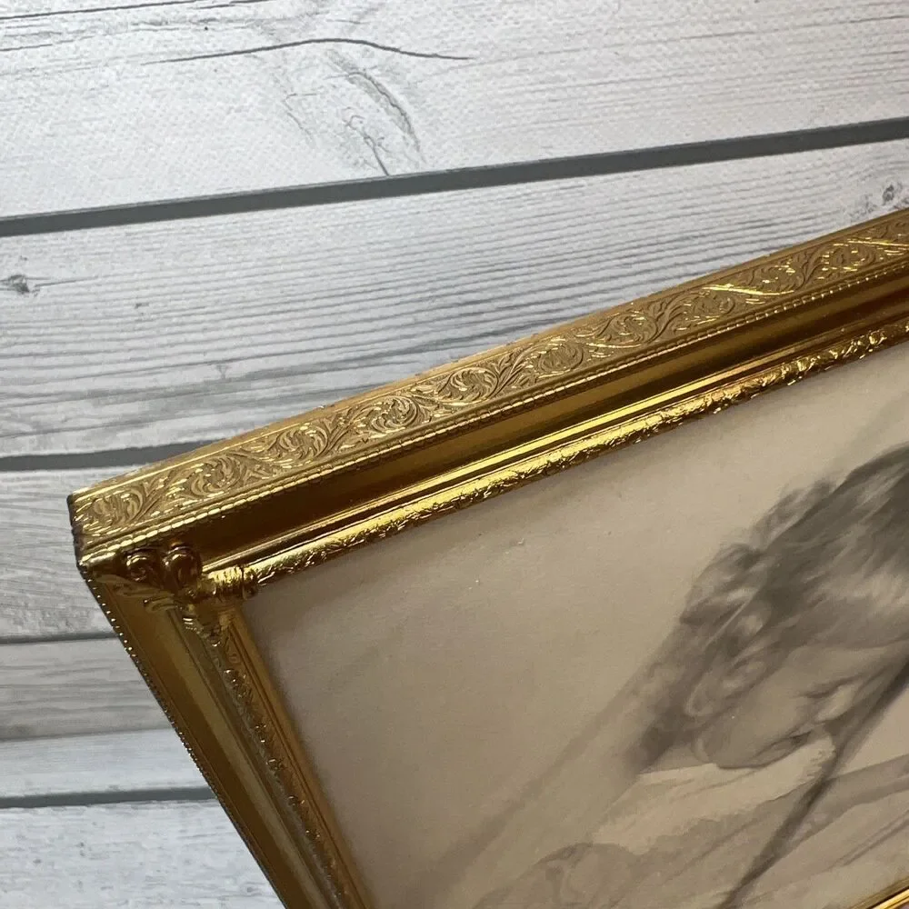 Vintage MCM Ornate Gold Tone Metal Bi-Fold Double 8x10 Hinged Picture Frame